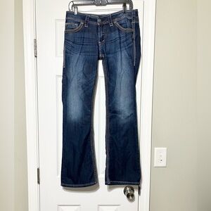 EUC SILVER Jeans WOMEN or Men Dark Blue Bootcut LOVE BACK POCKETS So Flattering